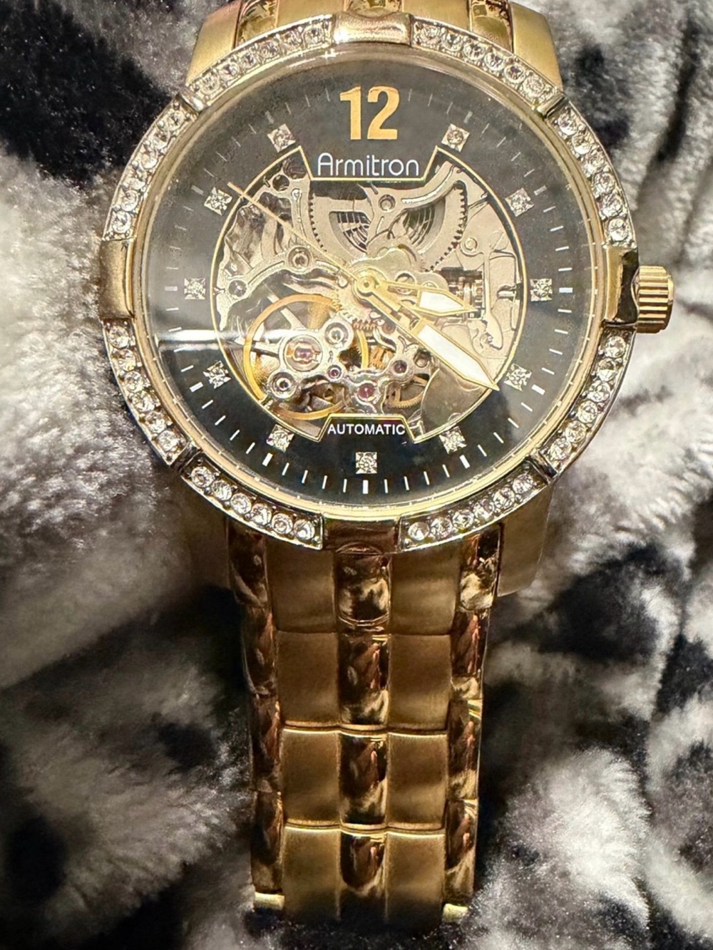 Armitron Gold-Tone Automatic Skeleton Watch with Crystal Bezel